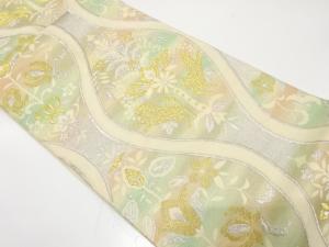 アンティーク　立涌に花更紗・動物模様織り出し袋帯（材料）